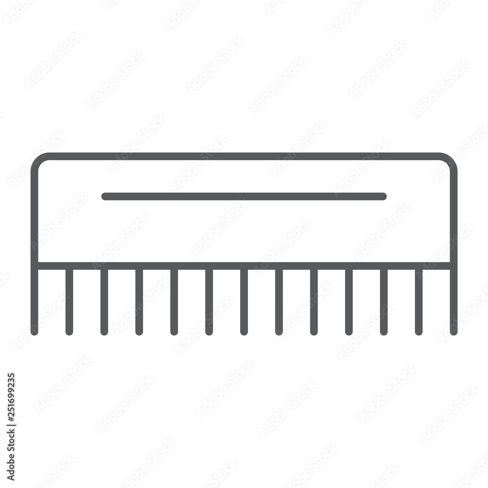 Comb thin line icon, hairdressing and accessories, hair brush sign, vector graphics, a linear pattern on a white background. Comb thin line icon, hairdressing and accessories, hair brush sign, vector graphics, a linear pattern on a white background.