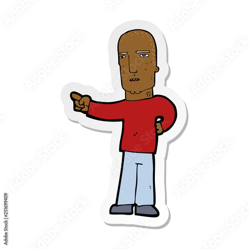 sticker of a cartoon tough guy pointing