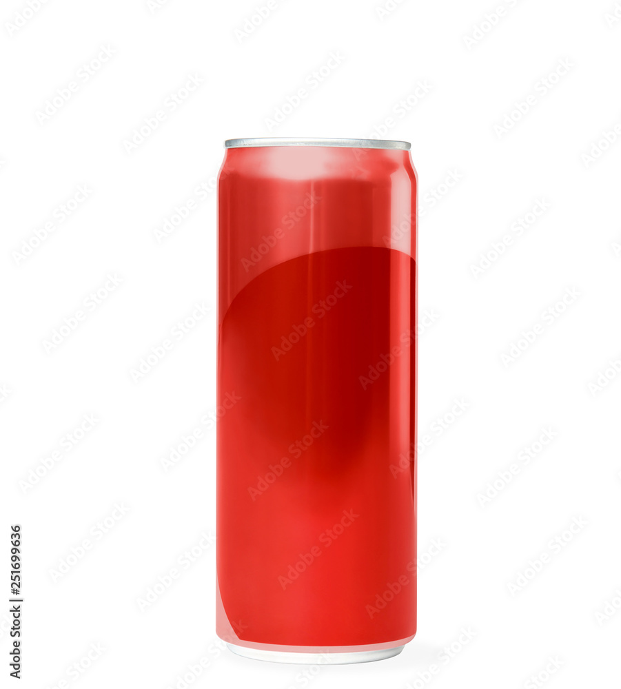 Blank metal red can on white background. Mock up for design Blank metal red can on white background. Mock up for design