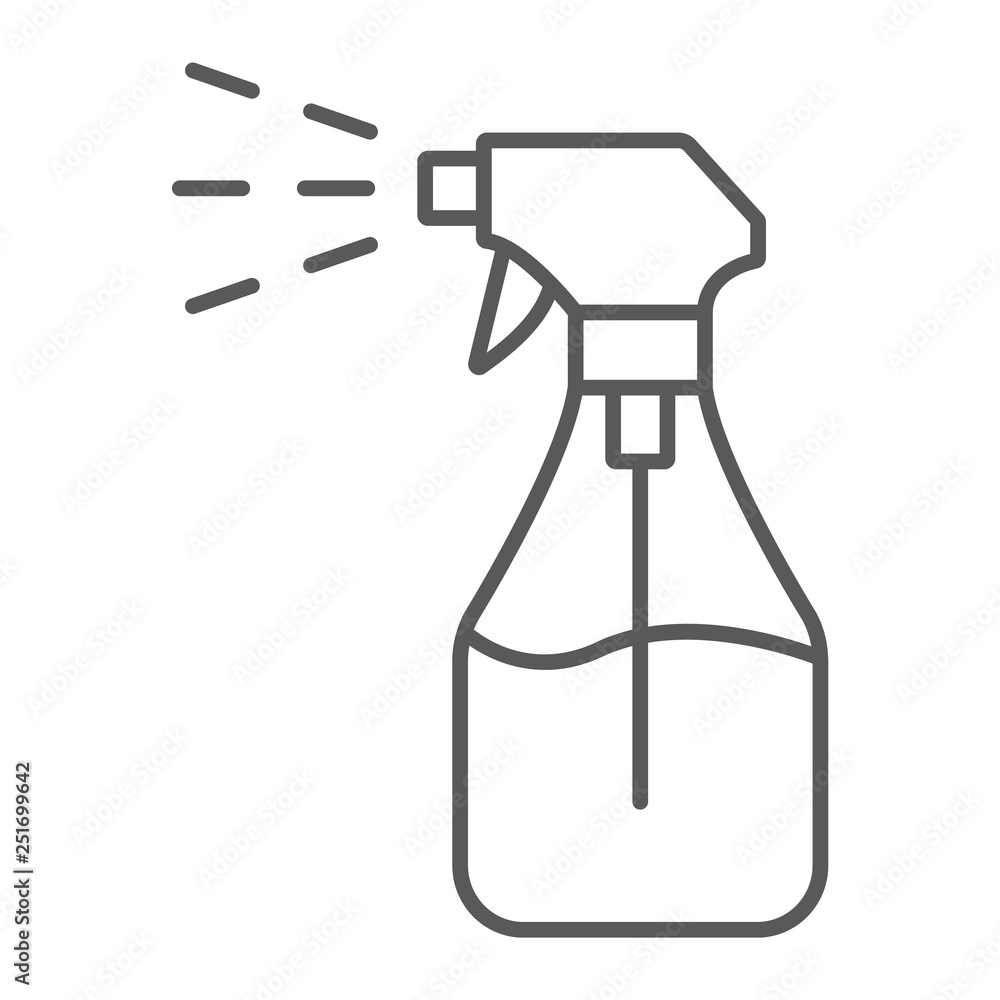 Foggy spray thin line icon, liquid and fluid, spray bottle sign, vector graphics, a linear pattern on a white background. Foggy spray thin line icon, liquid and fluid, spray bottle sign, vector graphics, a linear pattern on a white background.