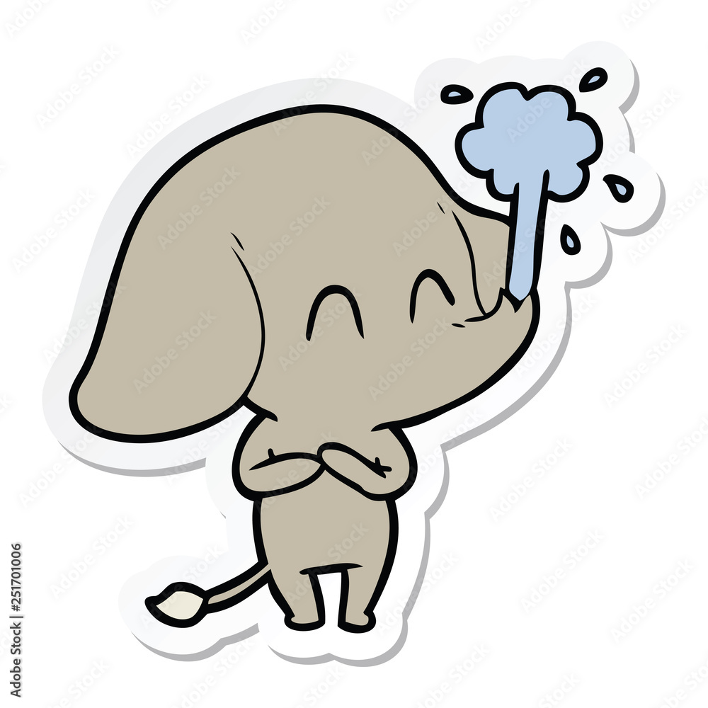sticker of a cute cartoon elephant spouting water sticker of a cute cartoon elephant spouting water