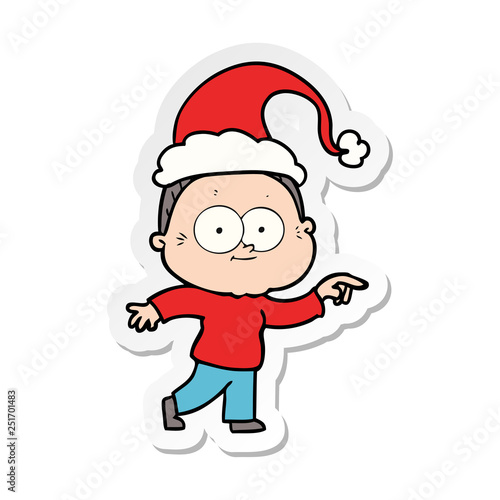 sticker cartoon of a happy old woman wearing santa hat