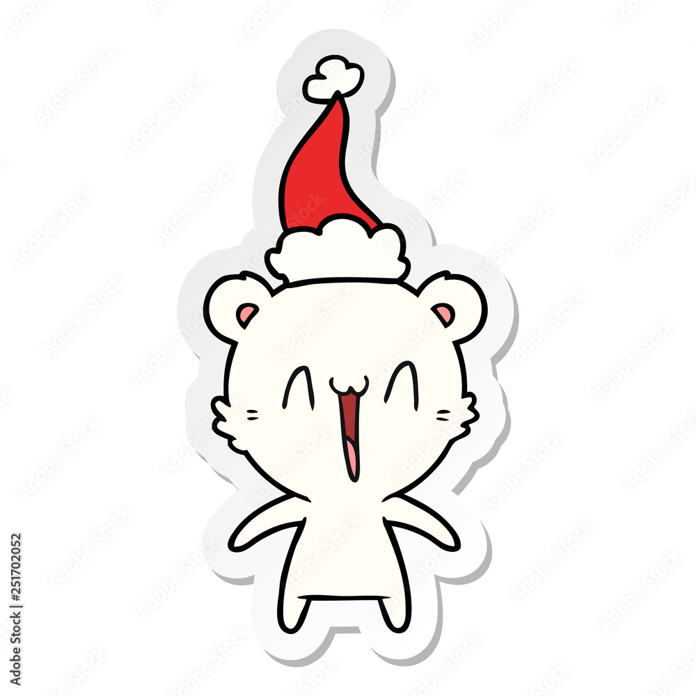 happy polar bear sticker cartoon of a wearing santa hat happy polar bear sticker cartoon of a wearing santa hat