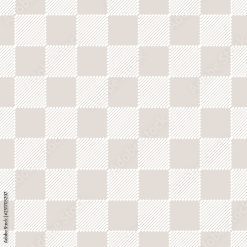Vector white and beige checkered seamless pattern with diagonal lines, squares