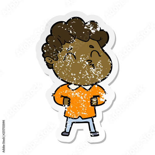 distressed sticker of a cartoon man pouting