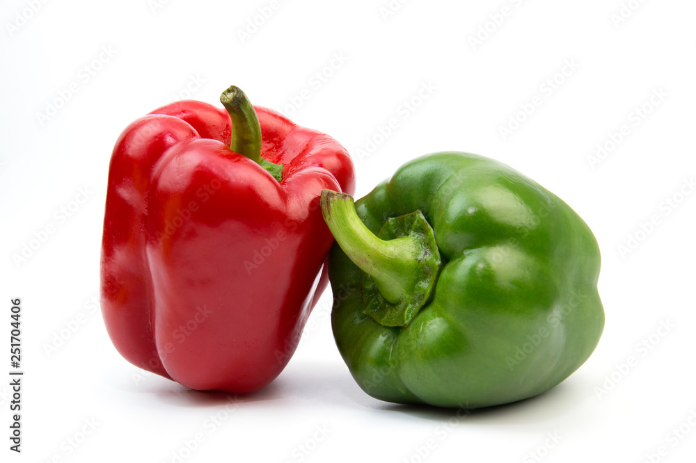 Red and green bell pepper isolated on white background Red and green bell pepper isolated on white background