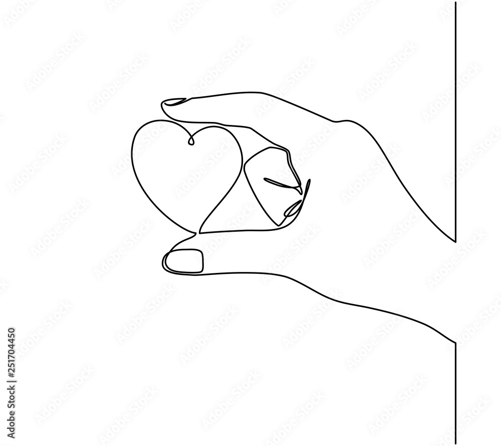 continuous line drawing of hands holding heart. Heart icon. vector ...