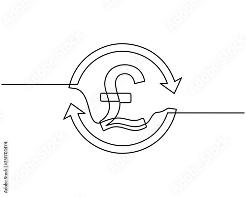 continuous line drawing of currency circulate icon. Pound sterling icon, currency symbol, investment icon, banking sign, banking cash. Billing cycle line icon for apps and websites. Vector