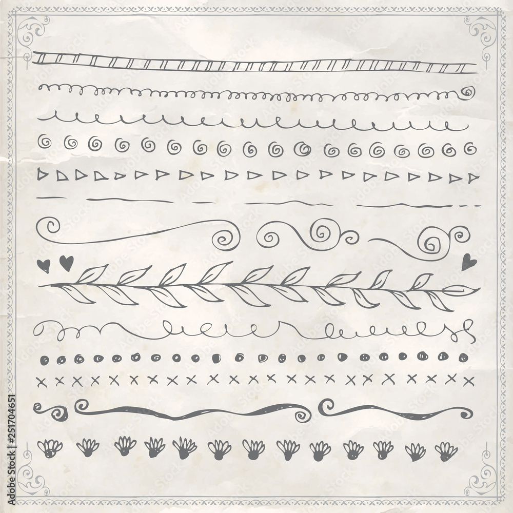 Obraz premium Hand drawn line border frame design elements set