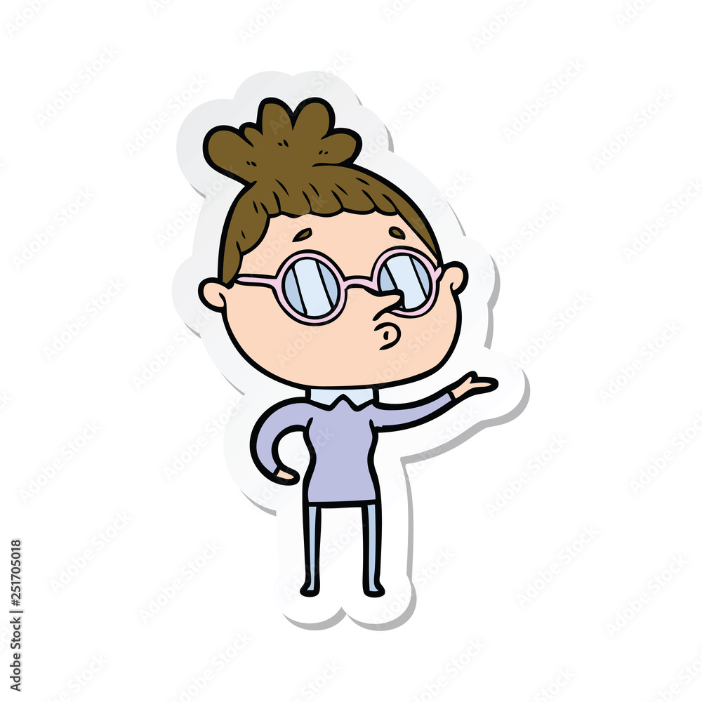 sticker of a cartoon woman wearing glasses sticker of a cartoon woman wearing glasses