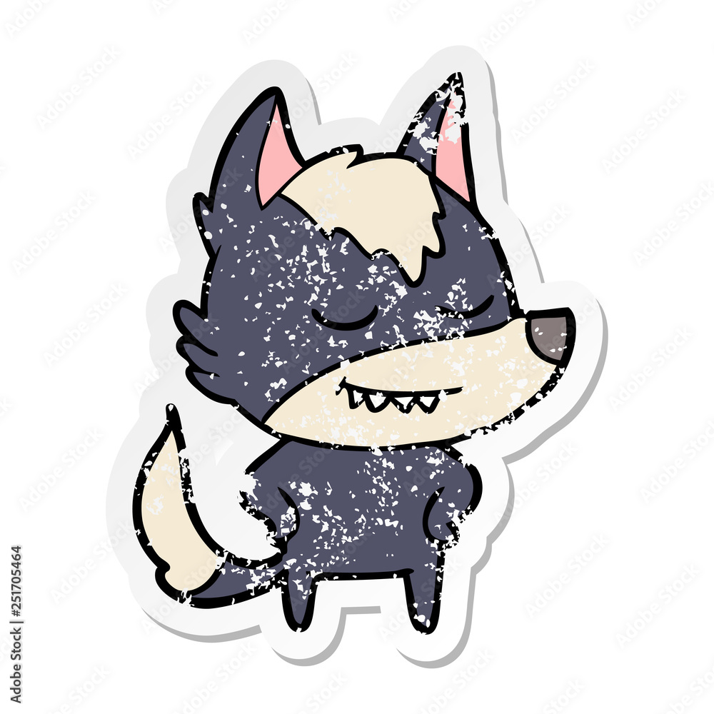 Obraz premium distressed sticker of a friendly cartoon wolf