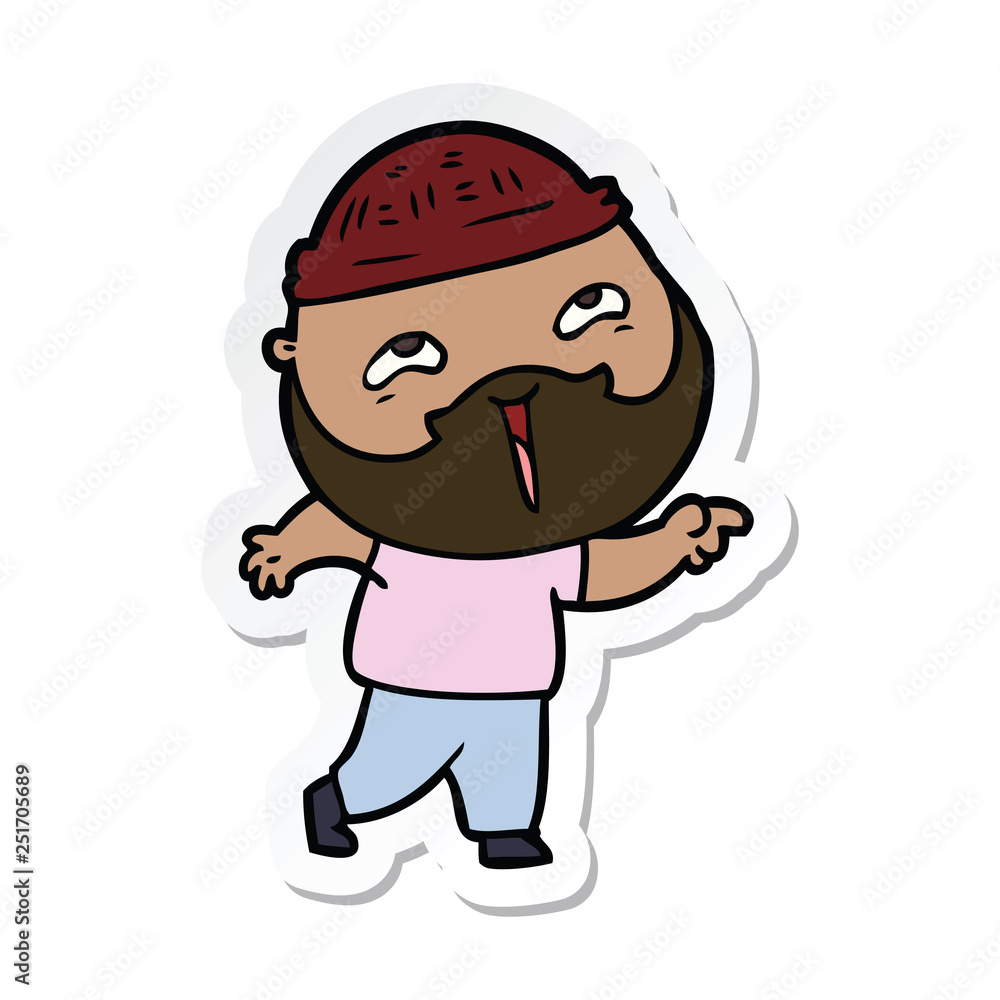 sticker of a cartoon happy bearded man