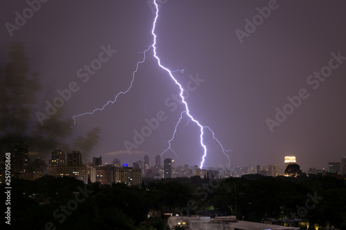 Lightning strikes buildings in the city of Sao Paulo, Brazil,