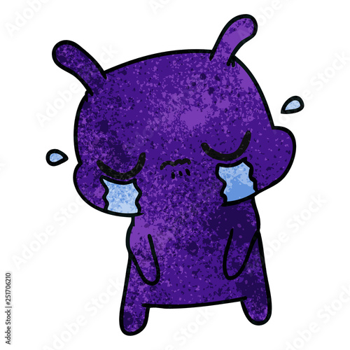 textured cartoon of cute sad alien