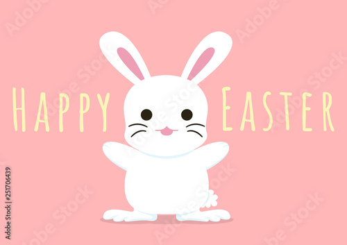 happy easter greeting card with hooray bunny, vector illustration