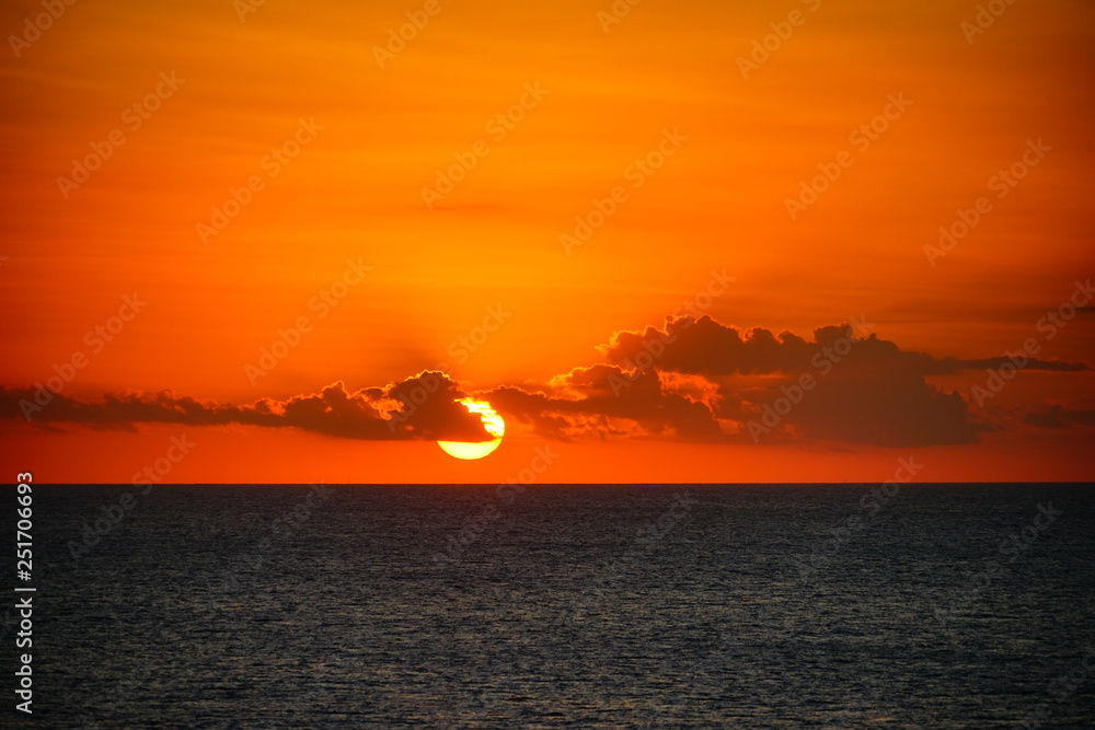 The sun rise of Caribbean sea ocean
