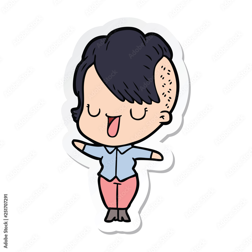 sticker of a cute cartoon girl with hipster haircut