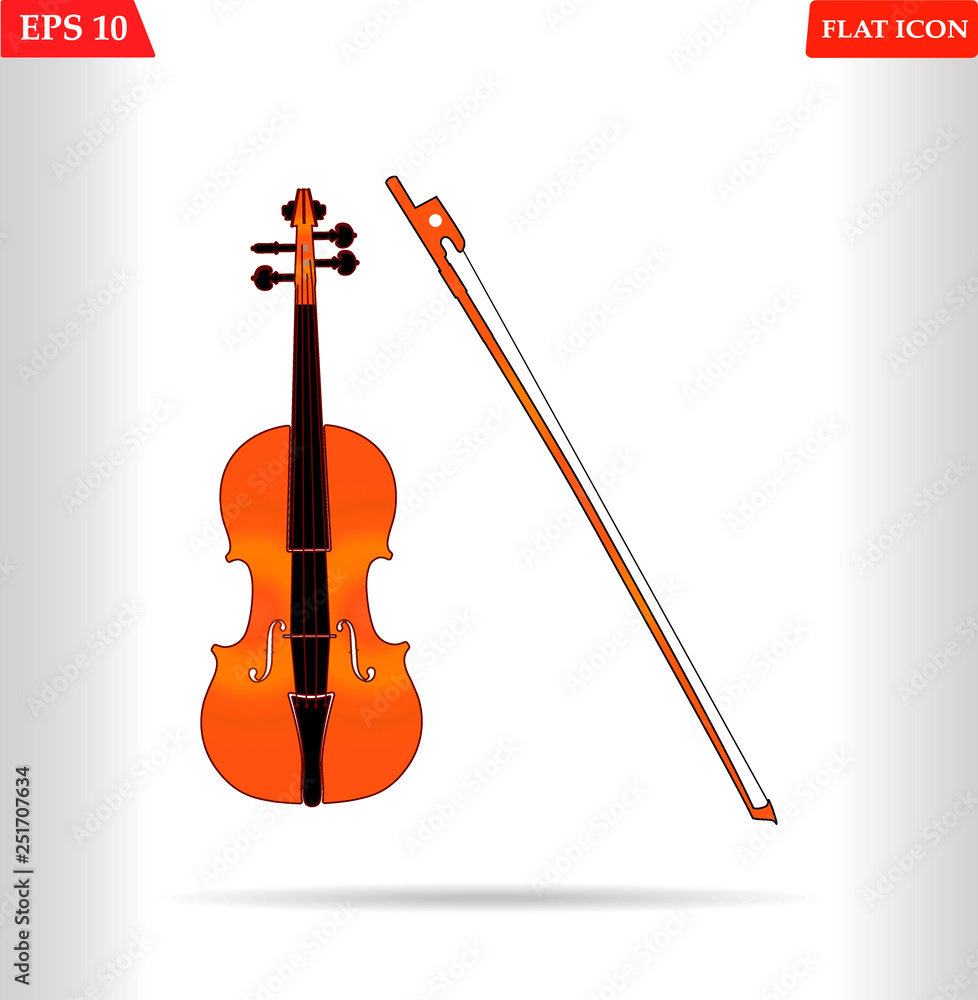 Classic violin with bow vector. Concept of music and entertainment.  Realistic design illustration . Musical instrument Symbol. Violin isolated  . Realistic orchestra violin. Vintage musical instrument. ilustración de  Stock | Adobe Stock