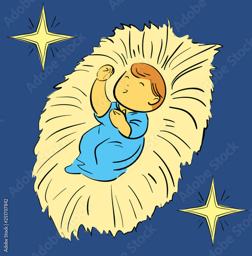 Christmas child and stars  in color