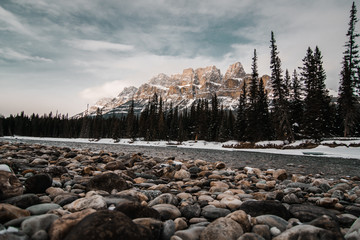 Ingelijste posters Grijs Bow rivier en Castle Mountain winter  © Max