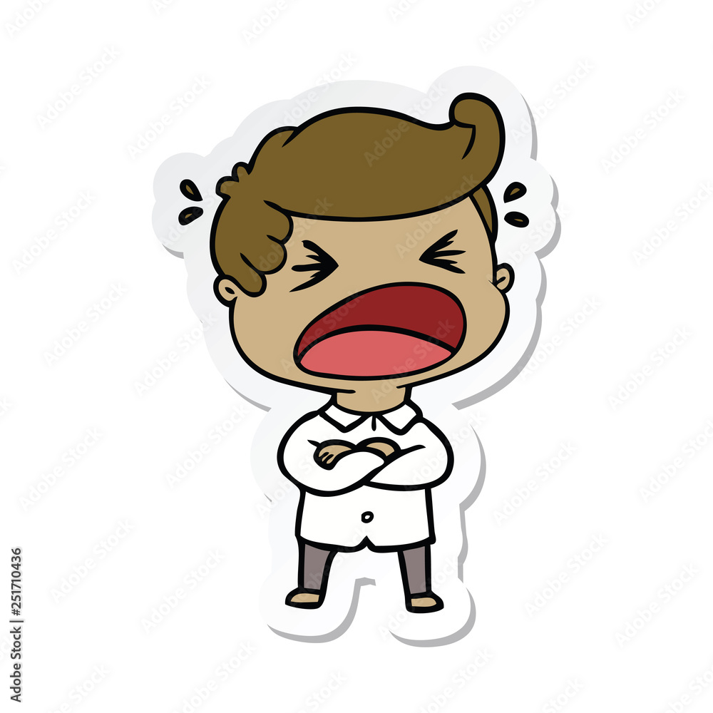 sticker of a cartoon shouting man