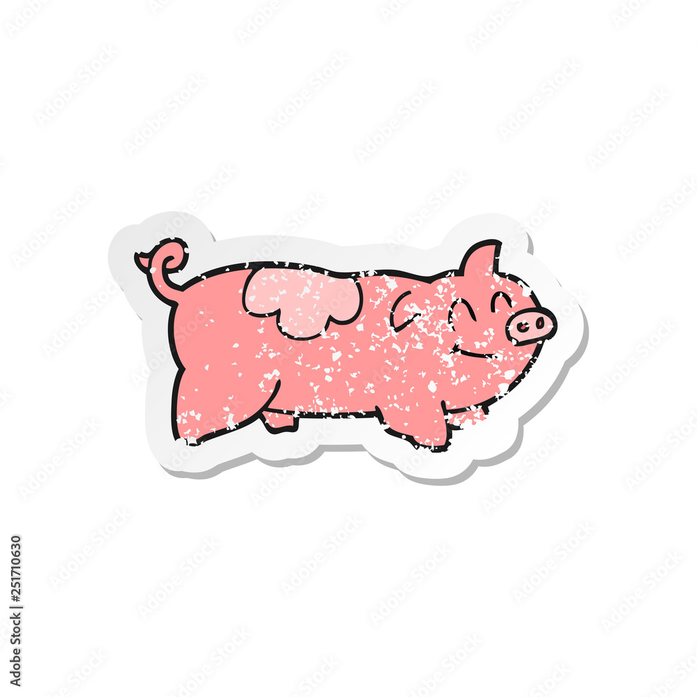 retro distressed sticker of a cartoon pig retro distressed sticker of a cartoon pig