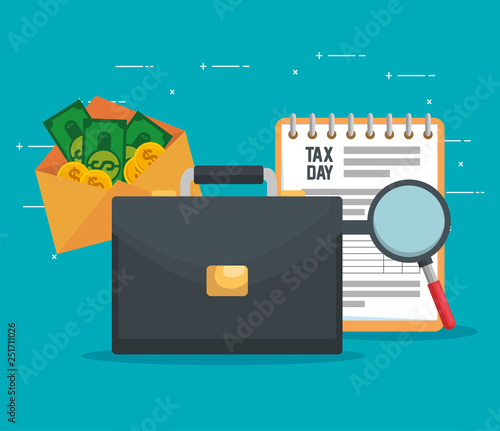 service tax document with briefcase and bills