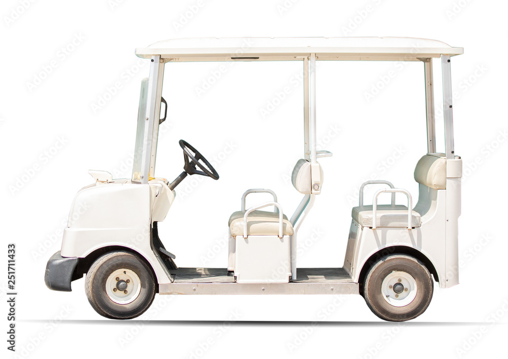 white club car for facilitate service customer isolated clipping path on white background