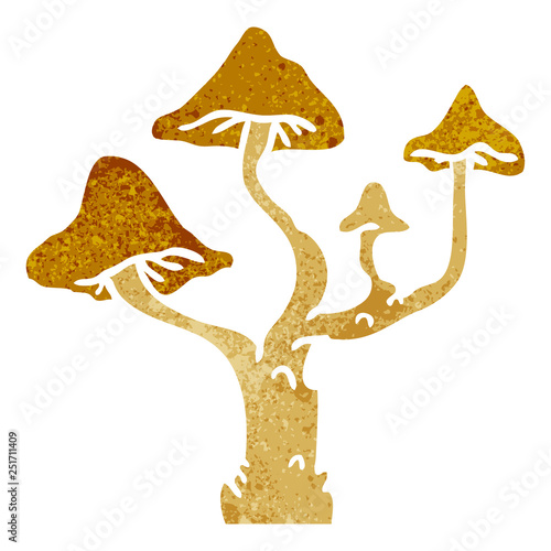 retro cartoon doodle of growing mushrooms