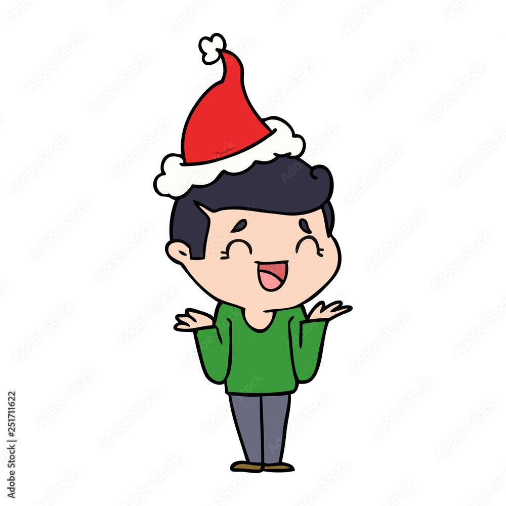 line drawing of a laughing confused man wearing santa hat line drawing of a laughing confused man wearing santa hat