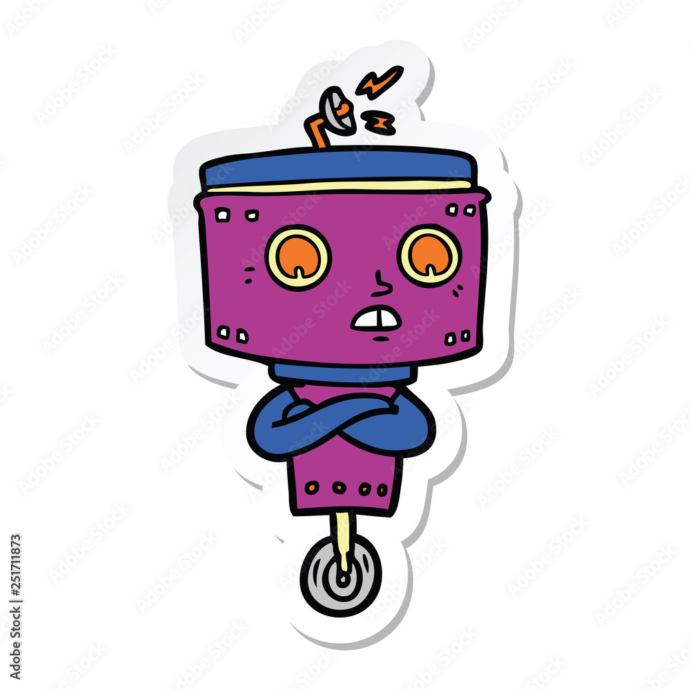 sticker of a cartoon robot with crossed arms sticker of a cartoon robot with crossed arms