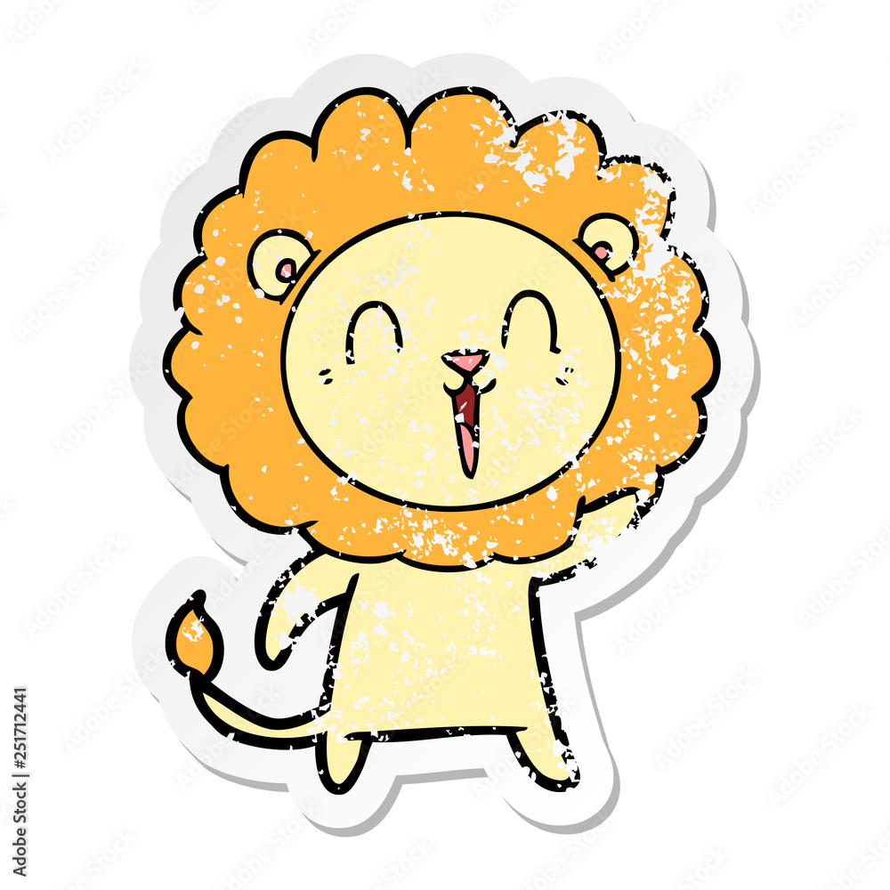 Fototapeta premium distressed sticker of a laughing lion cartoon
