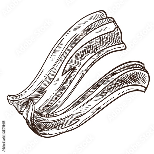 Bacon slices monochrome sketch outline isolated icon in flat style
