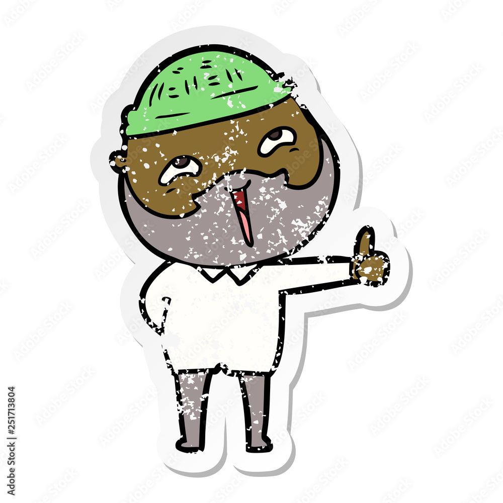 distressed sticker of a cartoon happy bearded man distressed sticker of a cartoon happy bearded man