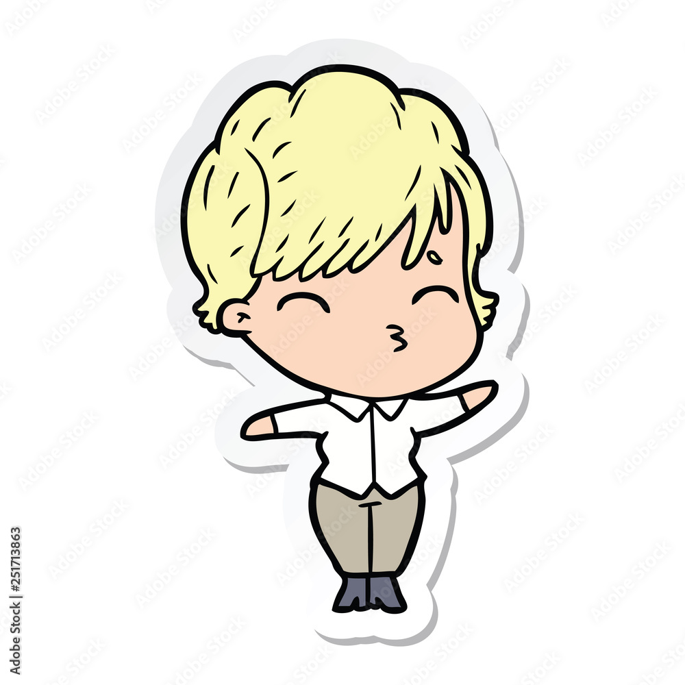 sticker of a cartoon woman thinking sticker of a cartoon woman thinking