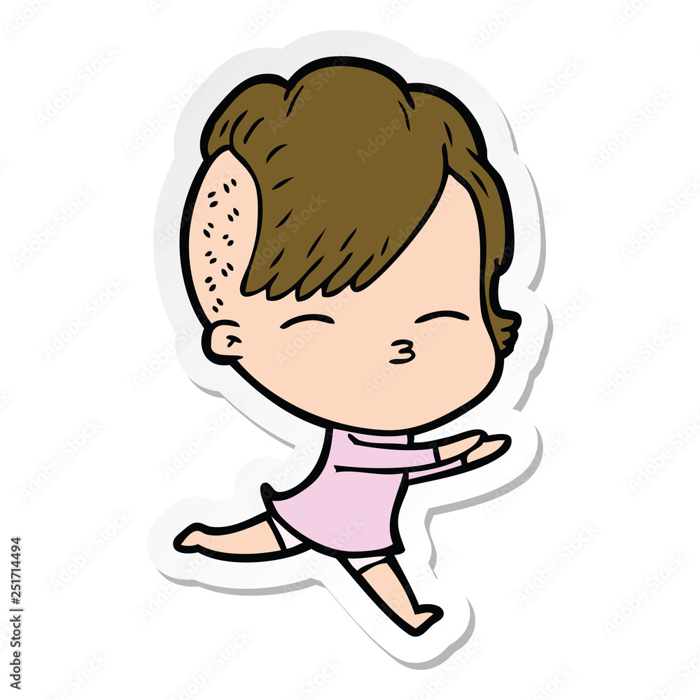 sticker of a cartoon squinting girl running sticker of a cartoon squinting girl running