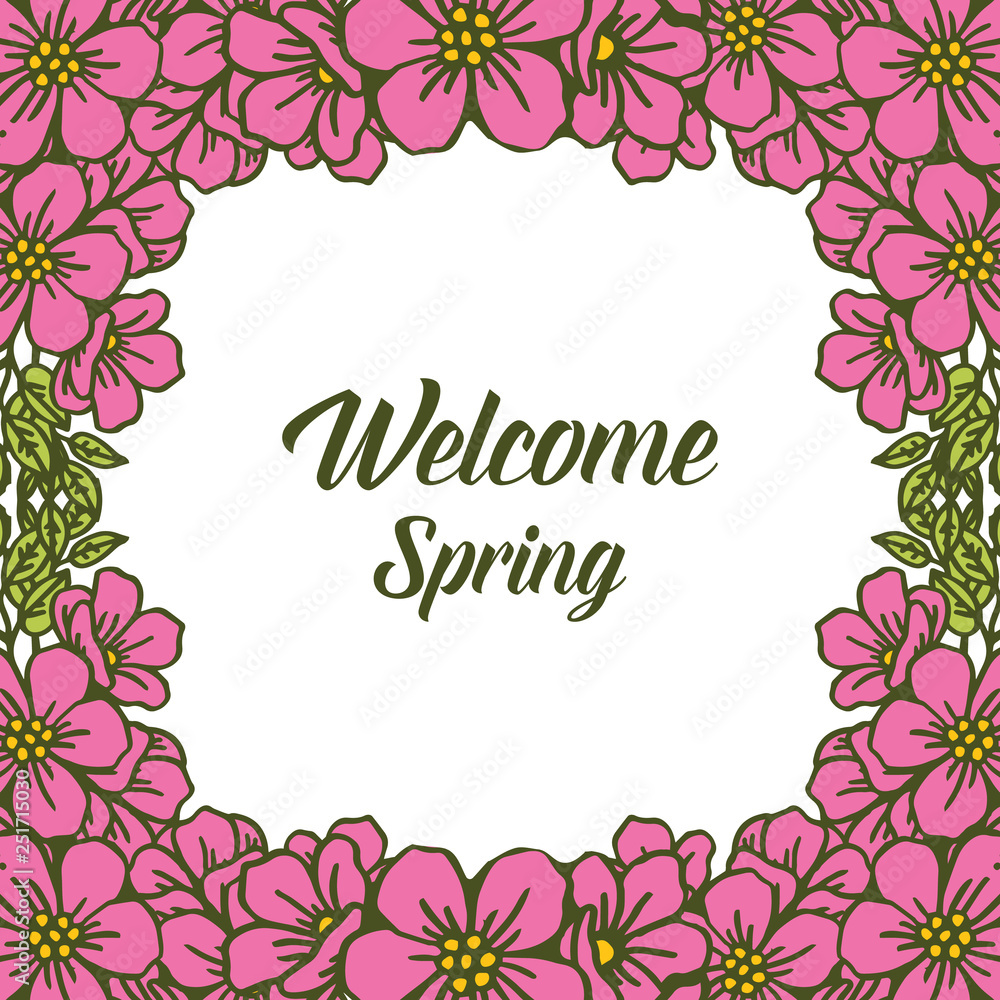 Vector illustration welcome greeting card with green leaf flower frame hand drawn Vector illustration welcome greeting card with green leaf flower frame hand drawn