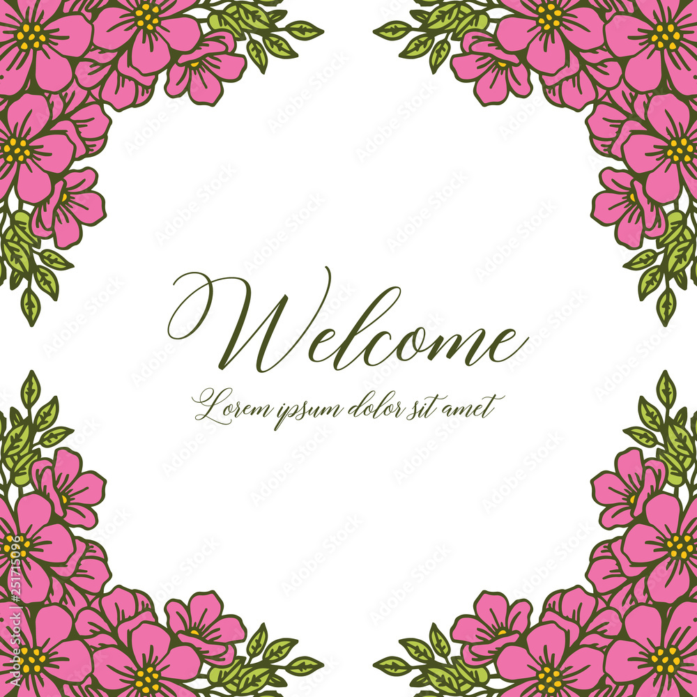 Vector illustration welcome greeting card with green leaf flower frame hand drawn Vector illustration welcome greeting card with green leaf flower frame hand drawn