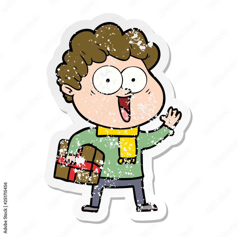 distressed sticker of a cartoon happy man distressed sticker of a cartoon happy man