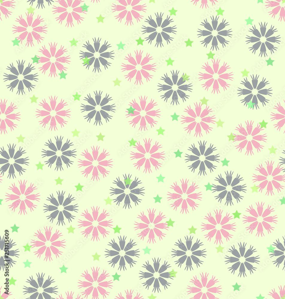 Flower pattern with stars. Seamless vector background Flower pattern with stars. Seamless vector background