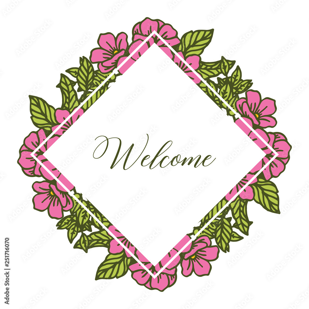Vector illustration design pink flower frame for welcome card hand drawn Vector illustration design pink flower frame for welcome card hand drawn