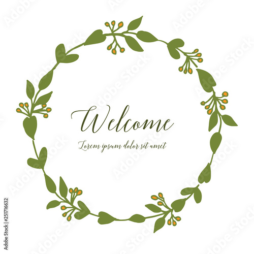 Vector illustration welcome card writing with floral frame decorative hand drawn