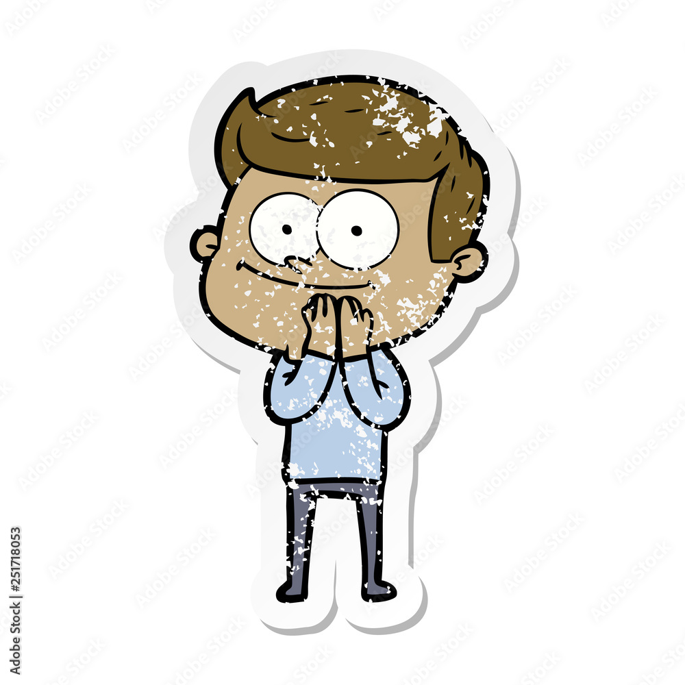 distressed sticker of a cartoon happy man distressed sticker of a cartoon happy man