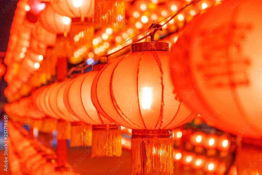 Close up chinese lanterns background during new year festival,Chinese New Year decorations,Spot focus.