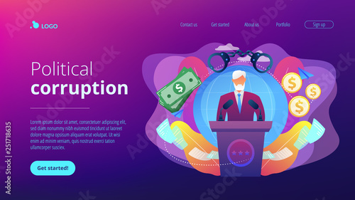 Political corruption concept landing page.