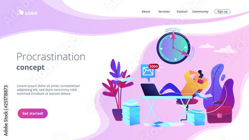 Procrastination concept landing page.