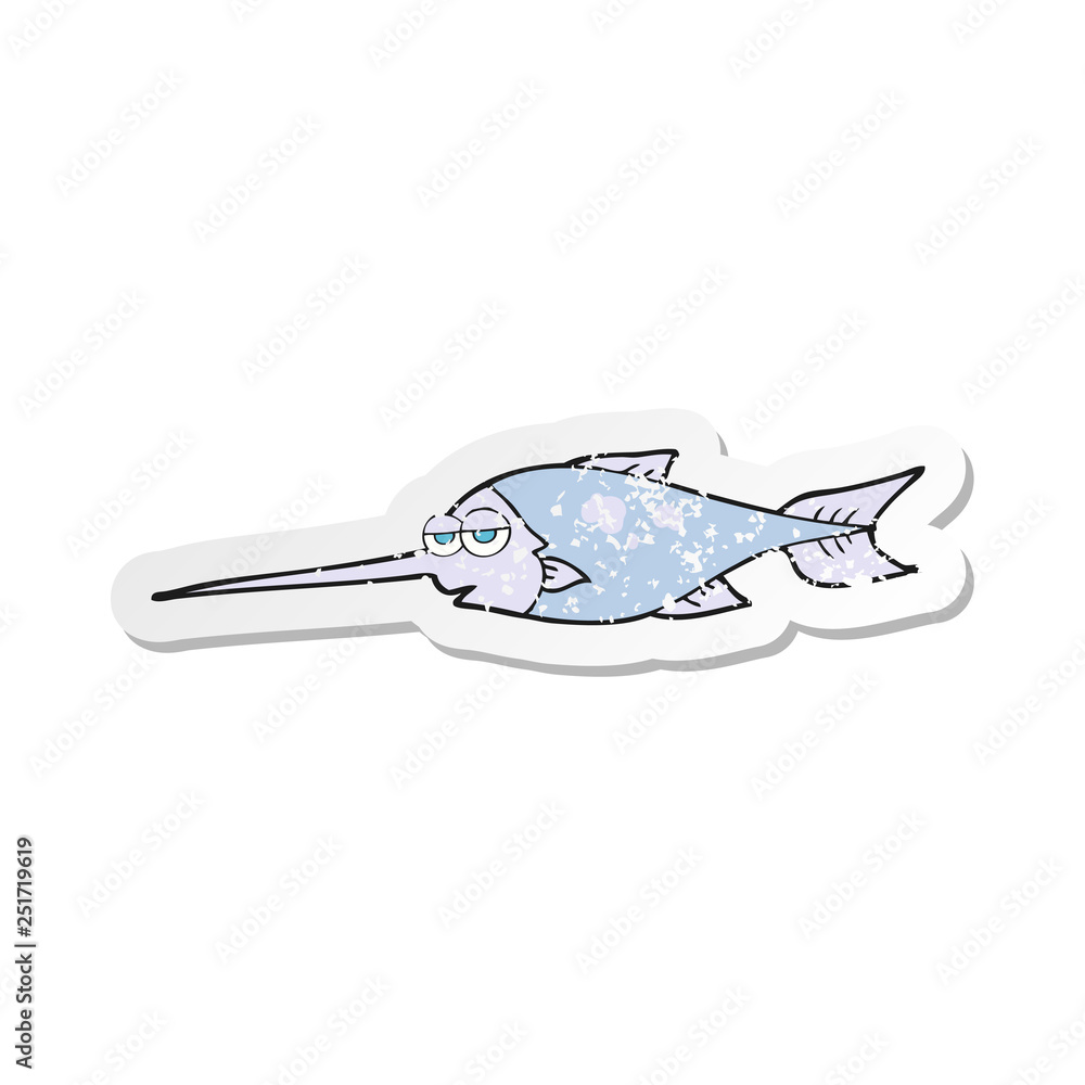 retro distressed sticker of a cartoon swordfish retro distressed sticker of a cartoon swordfish