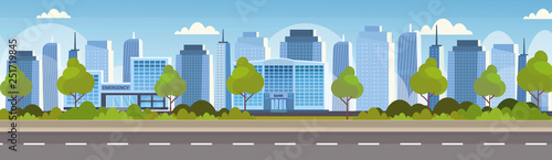 modern hospital clinic and bank building front view of financial and medical institution exterior urban city panorama skyscrapers cityscape background skyline flat horizontal banner