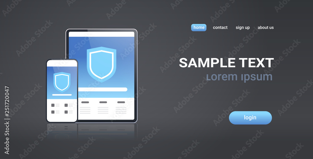 tablet and smartphone mobile data protection information security private access application concept horizontal copy space flat tablet and smartphone mobile data protection information security private access application concept horizontal copy space flat