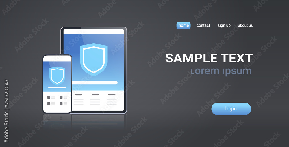 tablet and smartphone mobile data protection information security private access application concept horizontal copy space flat